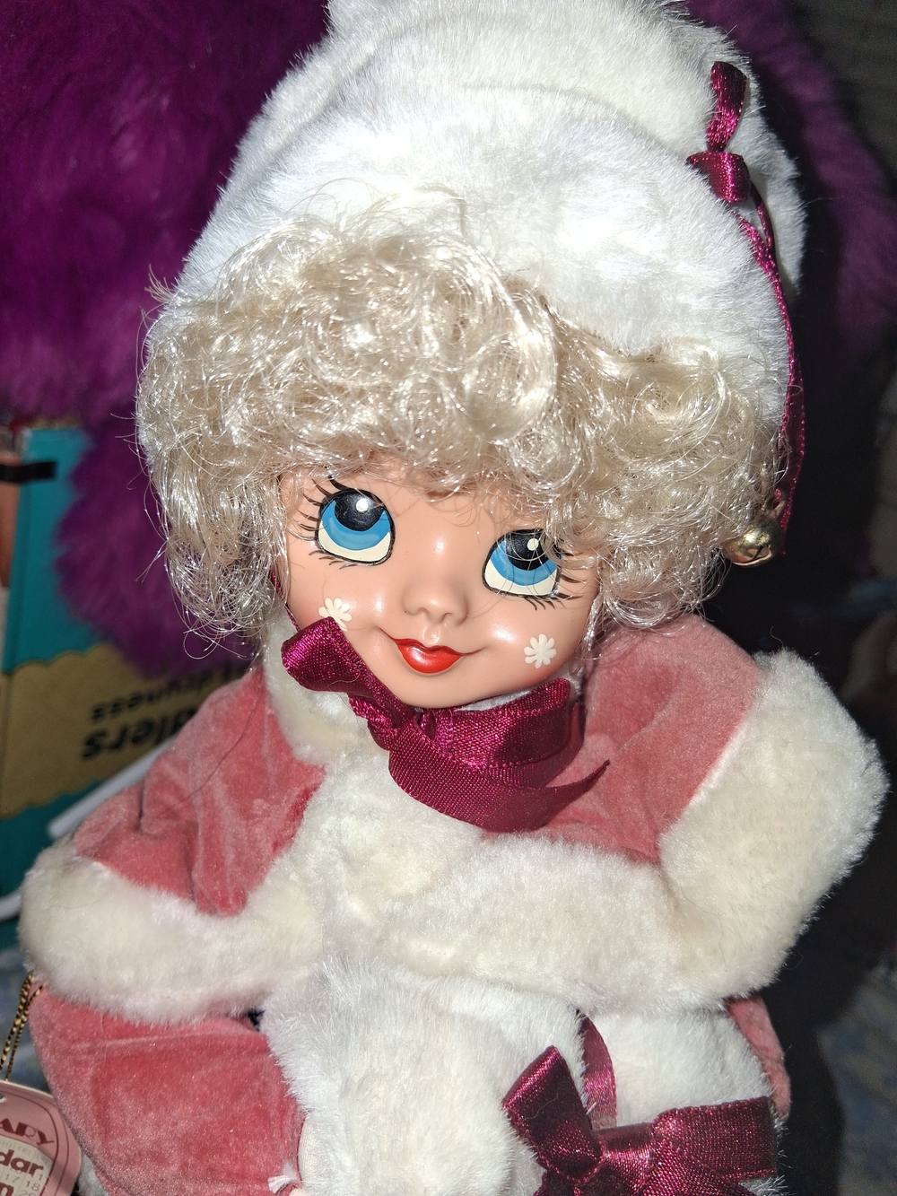 Plush Winter Doll in Pink and White with Blue Eyes - Brinn's Calendar Clown
